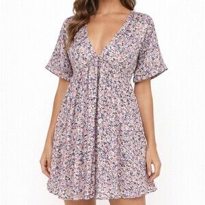 Lulus Express Yourself Floral Satin Babydoll Mini Dress Small Coastal Cowgirl